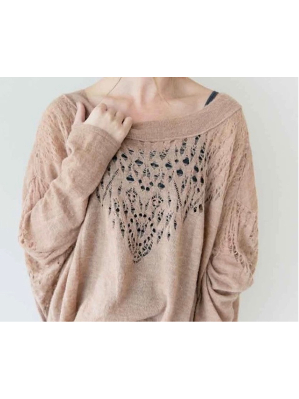 Women's Free People Pontelle Beige Knit Scoop Neck Sweater Size M